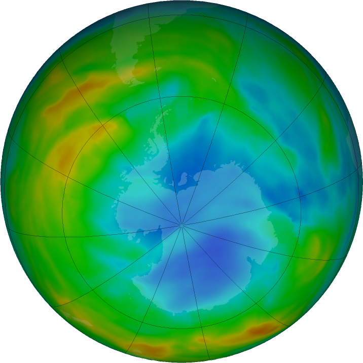 Antarctic ozone map for 24 July 2018